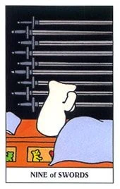Nine of Swords card from the Gummy Bear Tarot deck