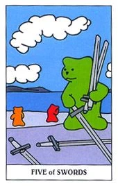Five of Swords card from the Gummy Bear Tarot deck