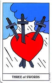 Three of Swords card from the Gummy Bear Tarot deck