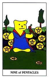 Nine of Pentacles card from the Gummy Bear Tarot deck