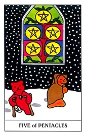Five of Pentacles card from the Gummy Bear Tarot deck