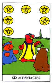 Six of Pentacles card from the Gummy Bear Tarot deck