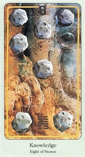 Eight of Coins card from the Haindl Tarot deck