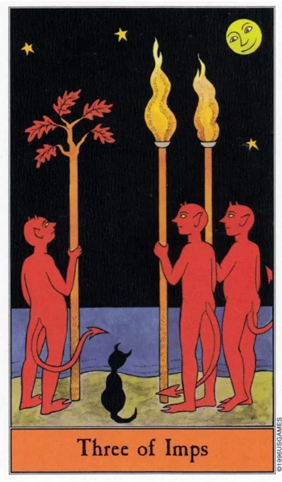 3 of Imps card from the Halloween Tarot deck