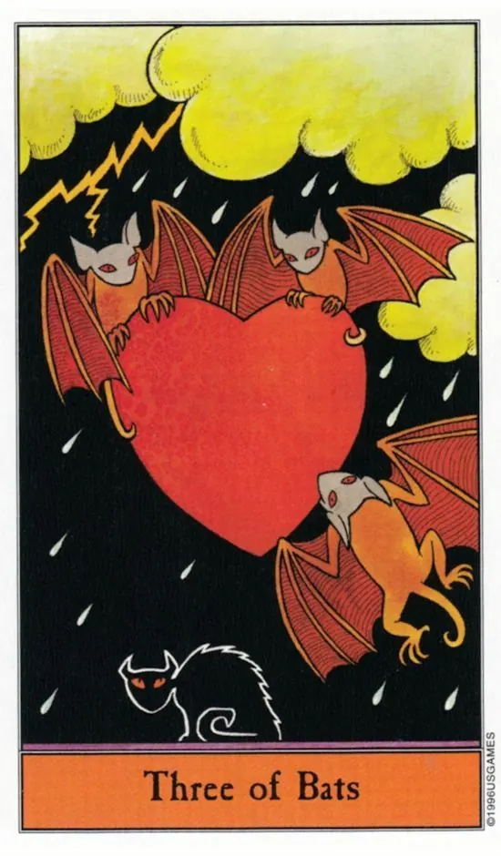 3 of Bats card from the Halloween Tarot deck