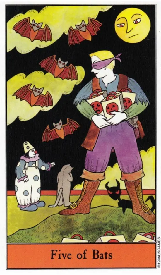 5 of Bats card from the Halloween Tarot deck