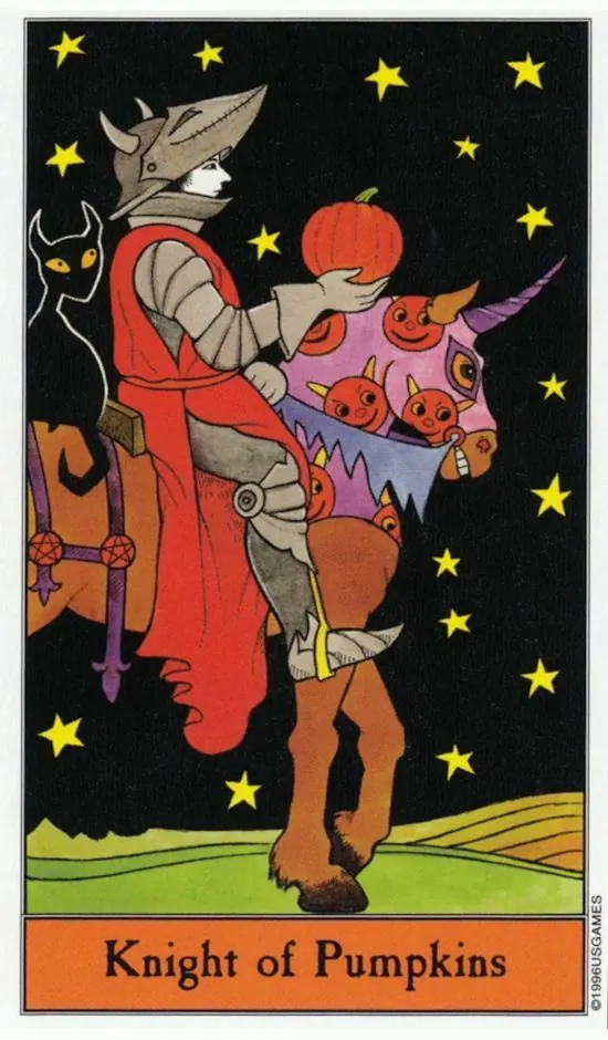 Knight of Pumpkins card from the Halloween Tarot deck