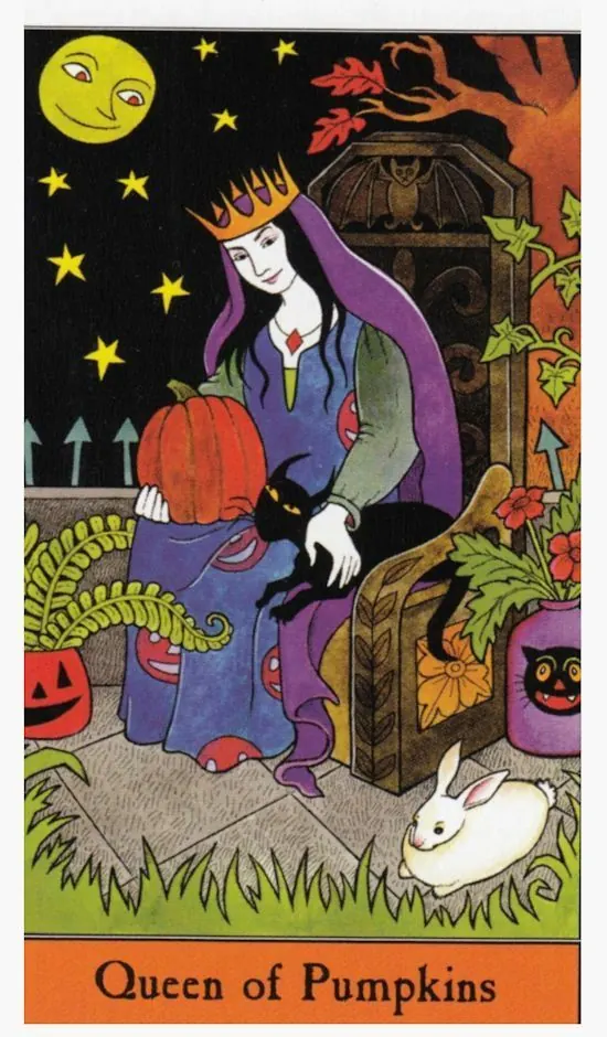 Queen of Pumpkins card from the Halloween Tarot deck