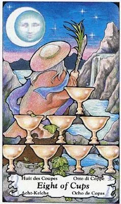 8 of Cups card from the Hanson-Roberts Tarot deck by Mary Hanson-Roberts