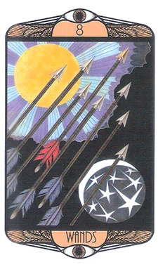 Eight of Wands card from the Hardy Tarot deck gallery