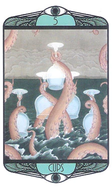 Five of Cups card from the Hardy Tarot deck gallery