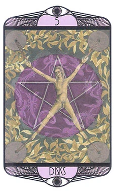 Five of Disks card from the Hardy Tarot deck gallery