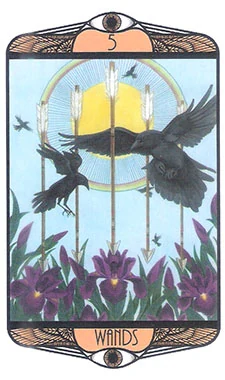 Five of Wands card from the Hardy Tarot deck gallery