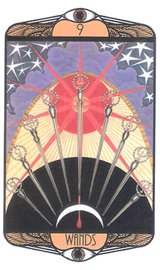 Nine of Wands card from the Hardy Tarot deck gallery