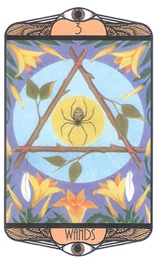 Three of Wands card from the Hardy Tarot deck gallery