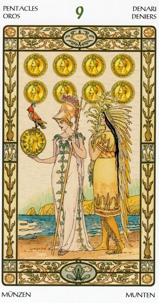 9 of Pentacles card from the Harmonious Tarot deck