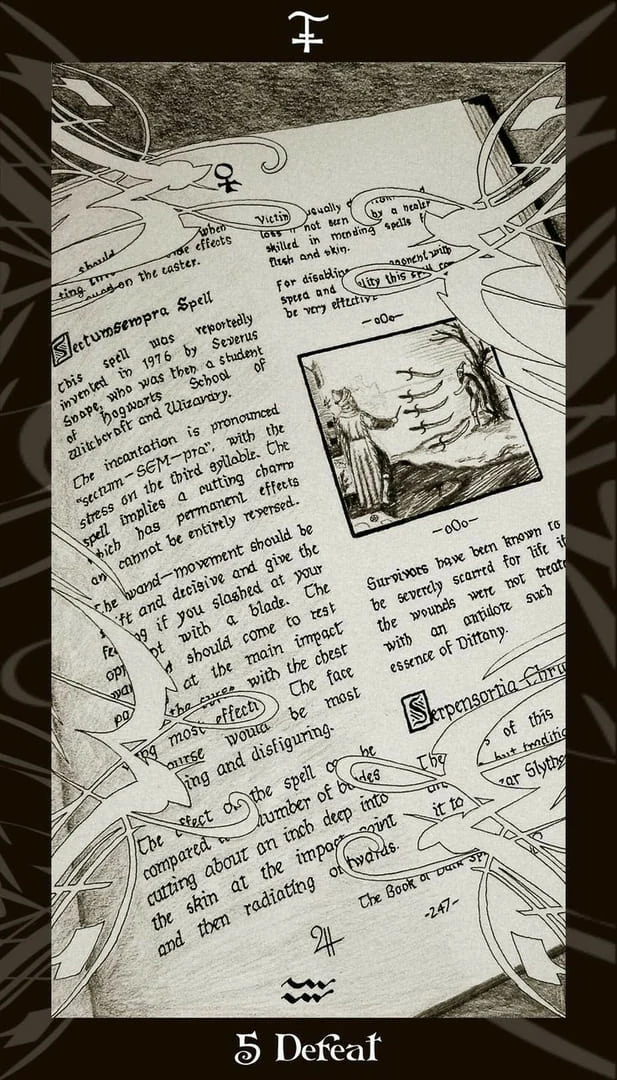 Five of Swords card from the Harry Potter Tarot deck gallery