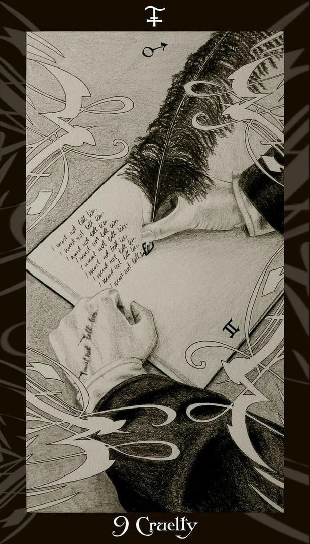 Nine of Swords card from the Harry Potter Tarot deck gallery