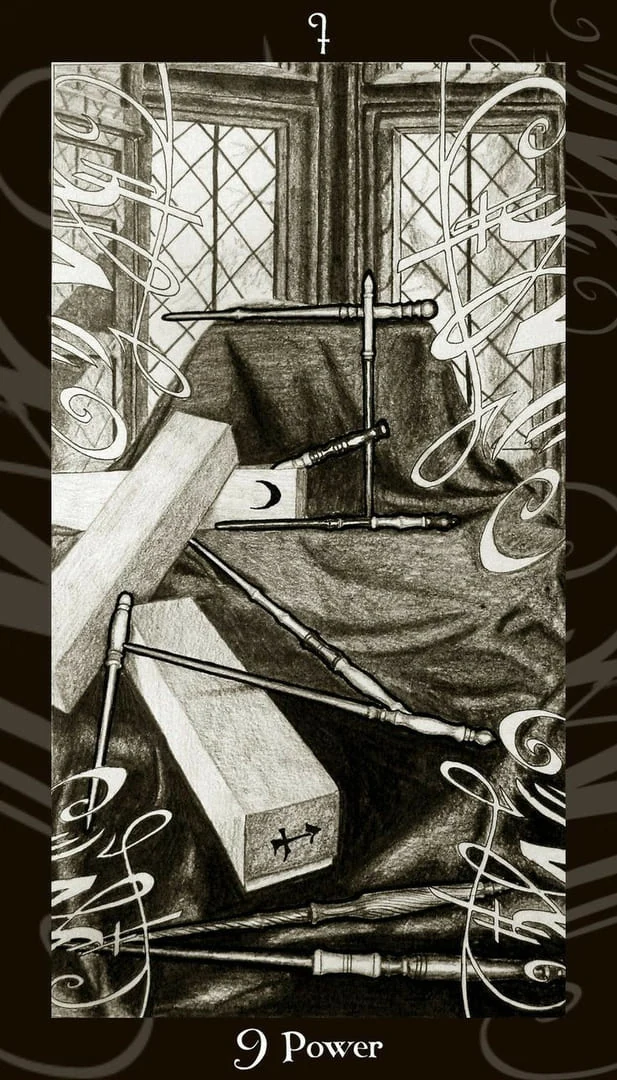 Nine of Wands card from the Harry Potter Tarot deck gallery