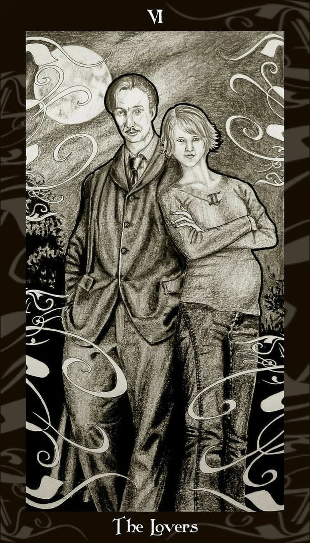The Lovers card from the Harry Potter Tarot deck