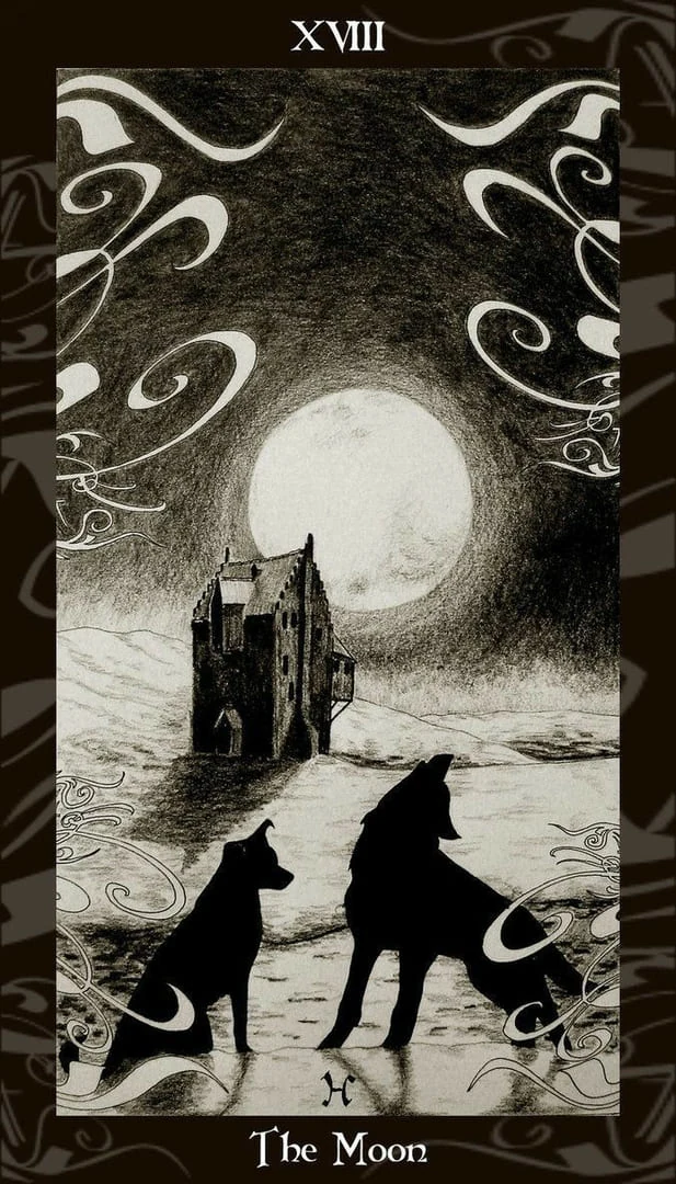The Moon card from the Harry Potter Tarot deck