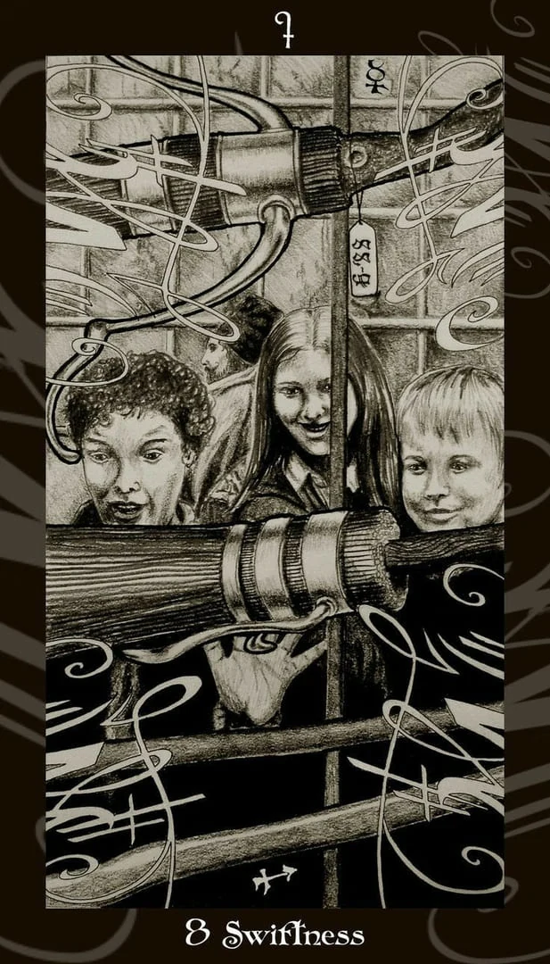 Eight of Wands card from the Harry Potter Tarot deck