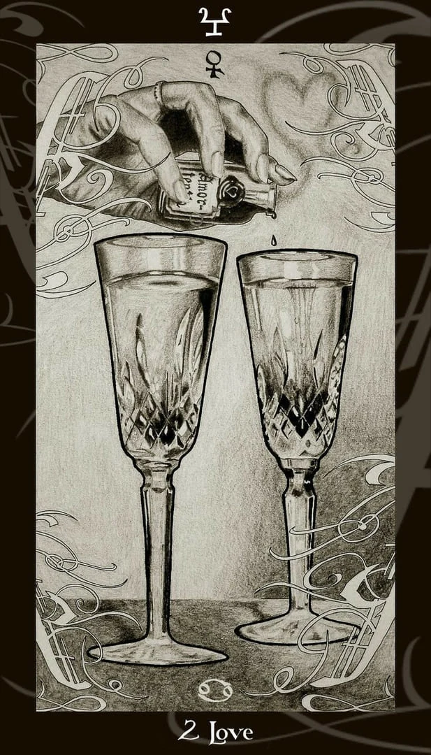 Two of Cups card from the Harry Potter Tarot deck