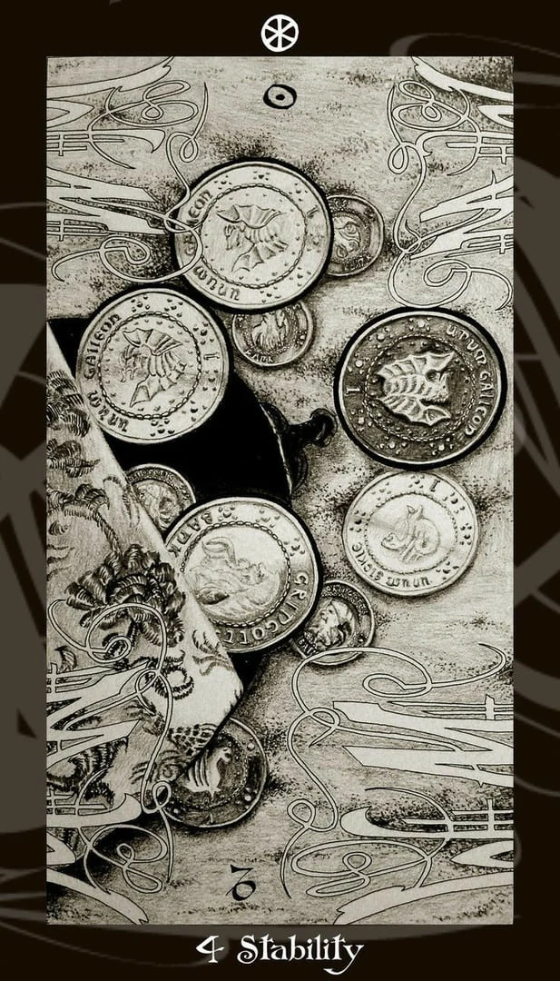 Four of Pentacles card from the Harry Potter Tarot deck