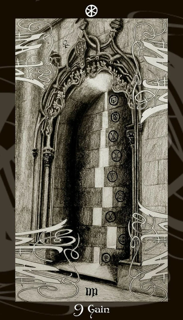 Nine of Pentacles card from the Harry Potter Tarot deck