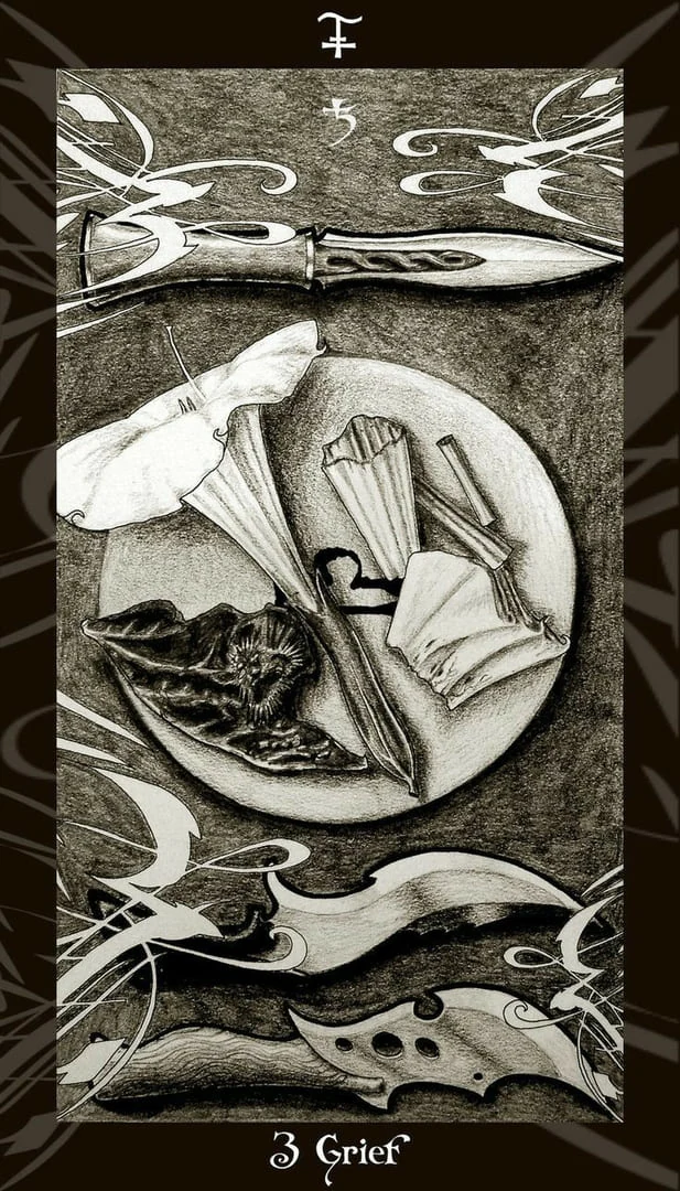 Three of Swords card from the Harry Potter Tarot deck gallery