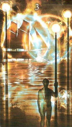 Three of Wands card from the Healing Light Tarot deck