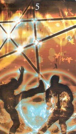 Five of Wands card from the Healing Light Tarot deck