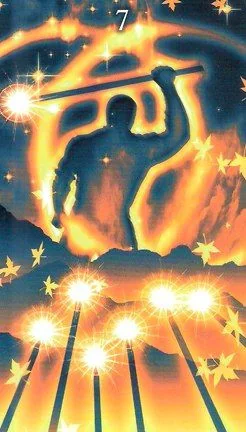 Seven of Wands card from the Healing Light Tarot deck