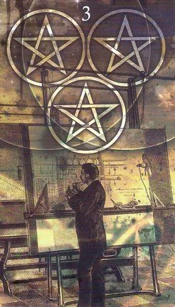 Three of Pentacles card from the Healing Light Tarot deck