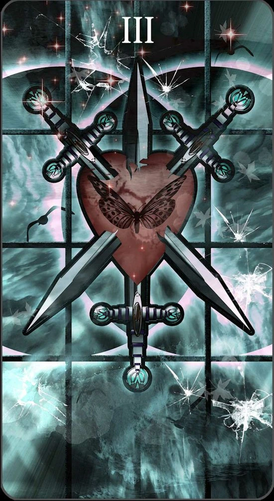 Three of Swords card from the Healing Light Tarot deck gallery