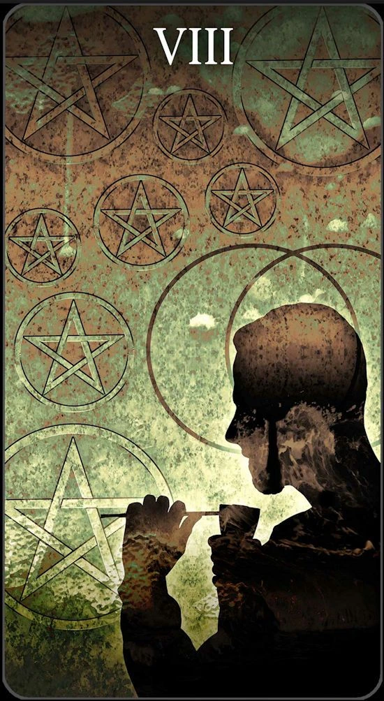 Eight of Pentacles - Healing Light Tarot - Tarot Deck by Christopher Butler