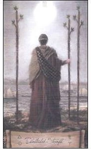 Three of Wands card from the Heaven and Earth Tarot deck