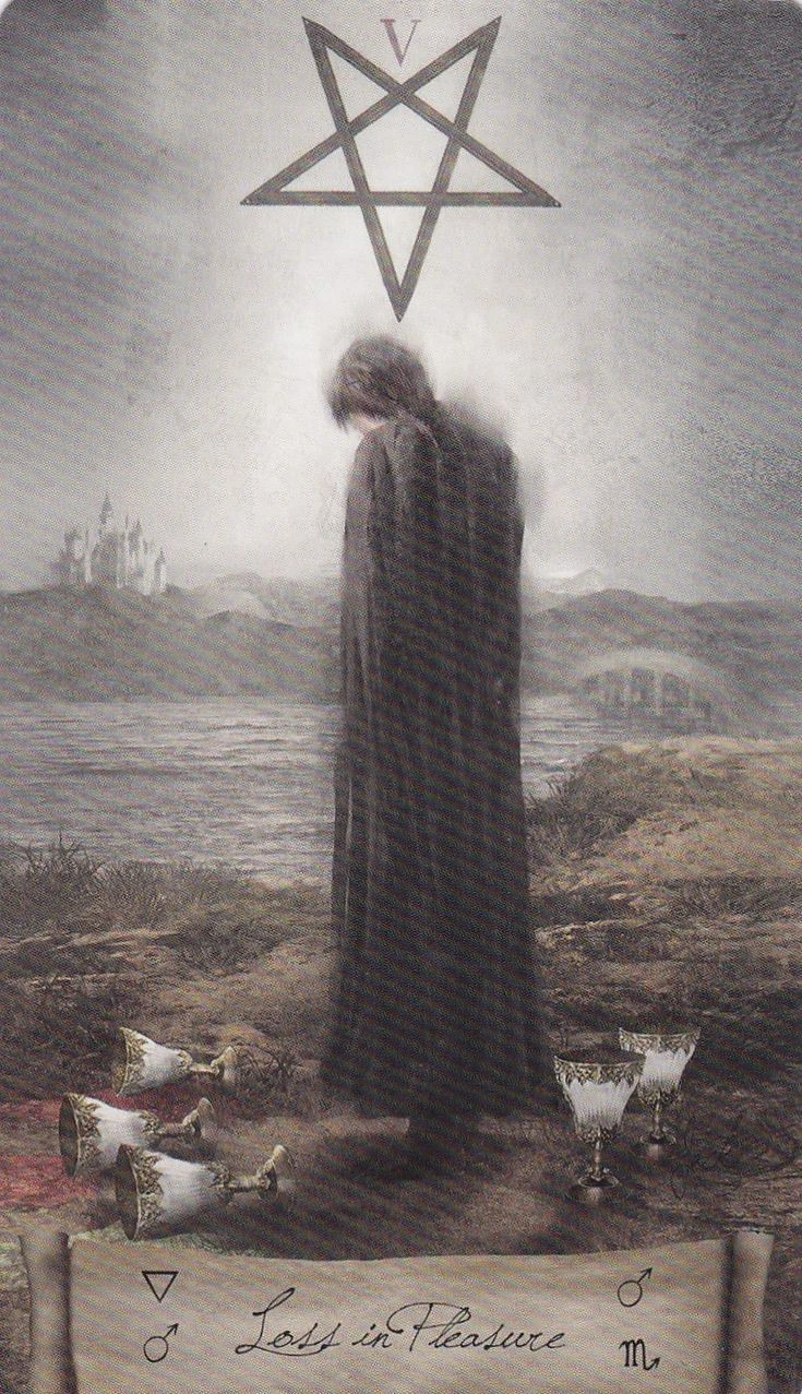 Heaven and Earth Tarot Review 15 Five of Cups card from the Heaven and Earth Tarot deck gallery