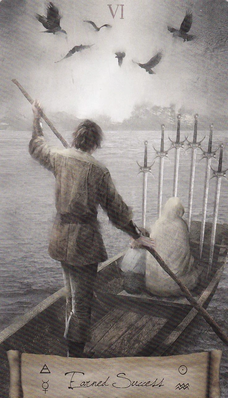 Six of Swords card from the Heaven and Earth Tarot deck