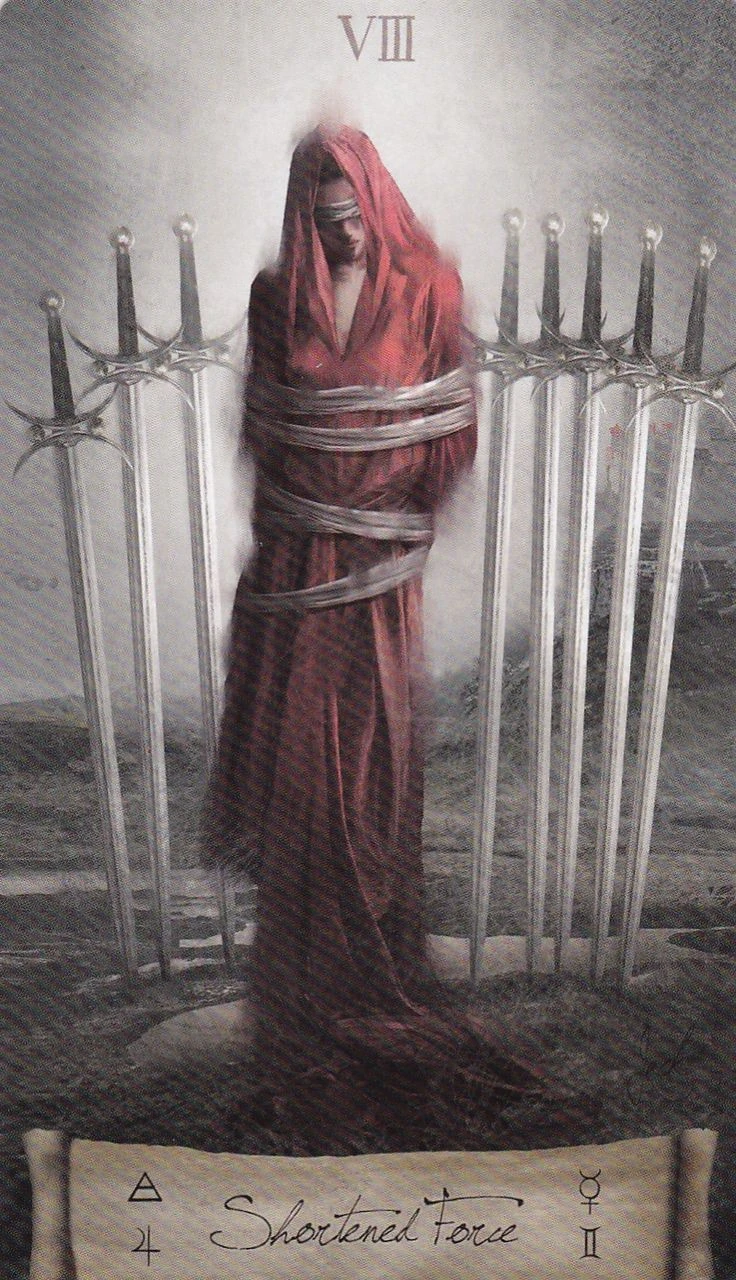 Eight of Swords card from the Heaven and Earth Tarot deck