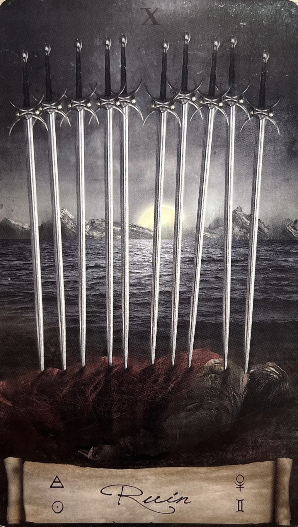 Ten of Swords card from the Heaven and Earth Tarot deck