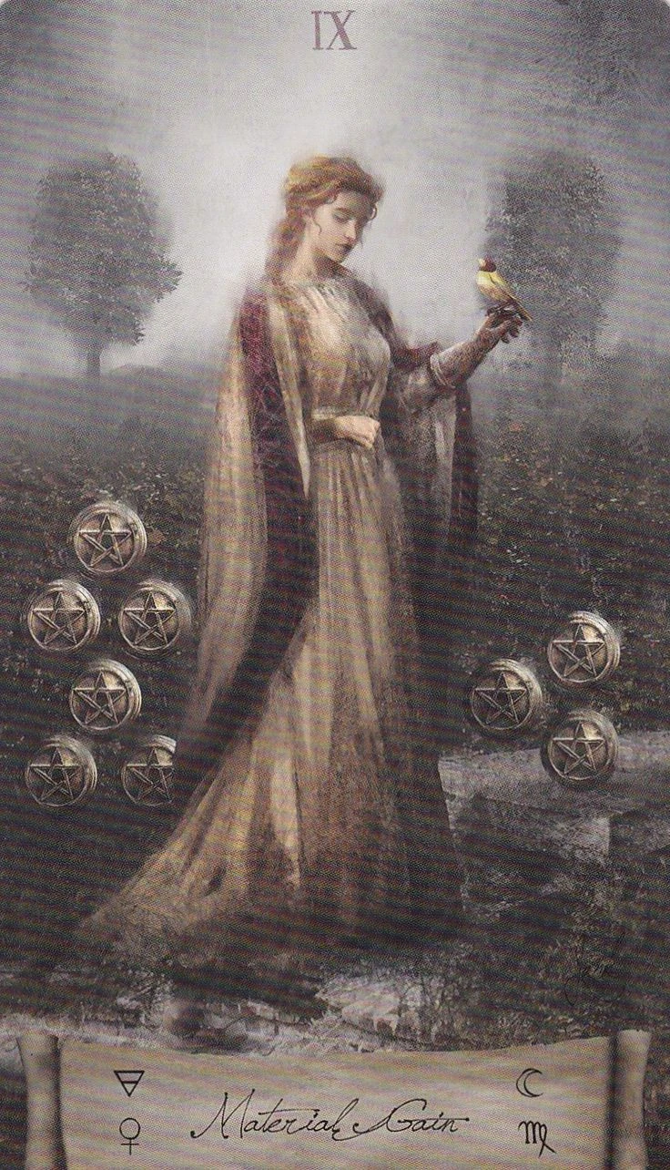 Nine of Pentacles card from the Heaven and Earth Tarot deck