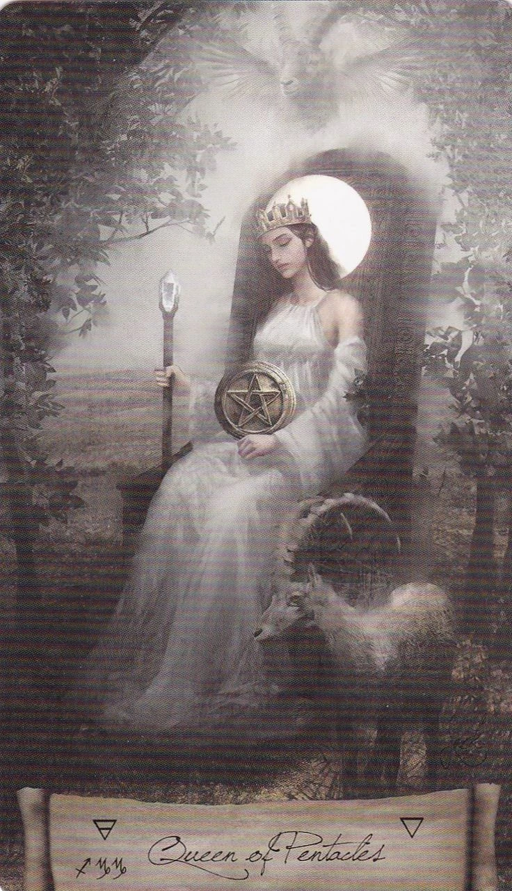 Queen of Pentacles card from the Heaven and Earth Tarot deck
