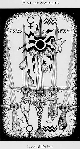 Five of Swords card from the Hermetic Tarot deck