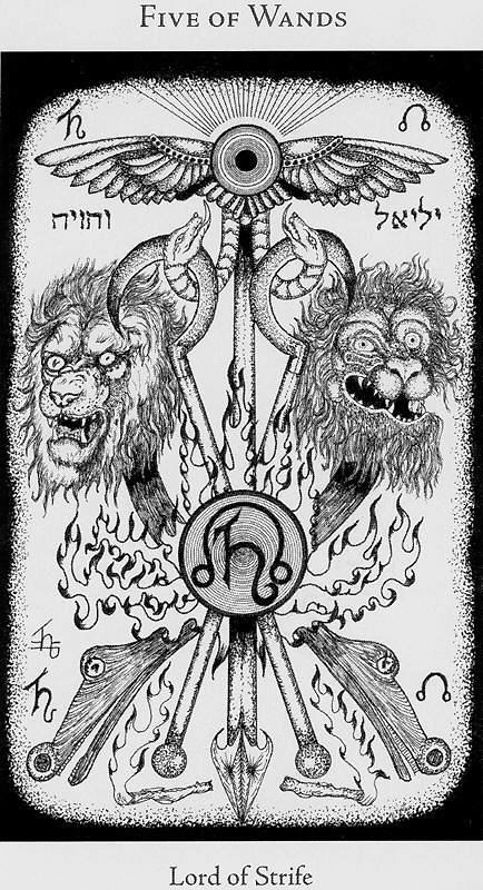 Five of Wands - Hermetic Tarot - Tarot Deck by Godfrey Dowson