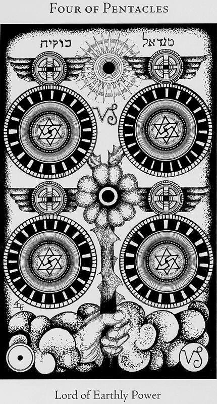 Hermetic Tarot Review 17 Four of Pentacles (Coins) - Hermetic Tarot - Tarot Deck by Godfrey Dowson gallery