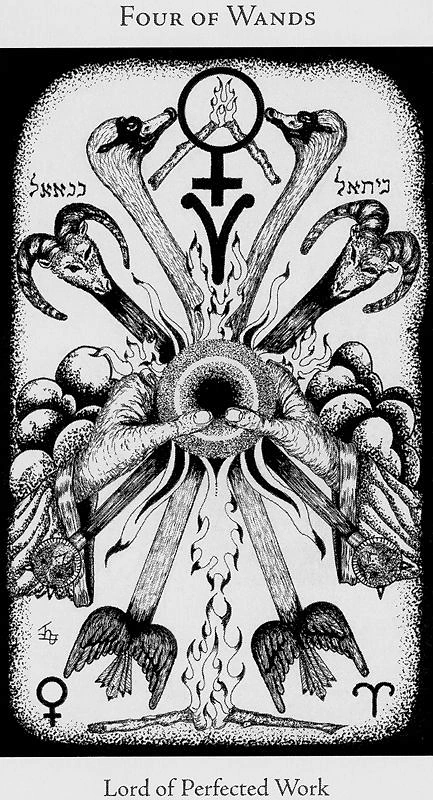 Four of Wands card from the Hermetic Tarot deck