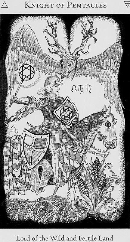 Knight of Pentacles (Coins) card from the Hermetic Tarot deck