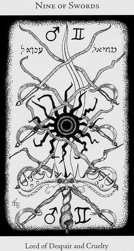 Nine of Swords card from the Hermetic Tarot deck