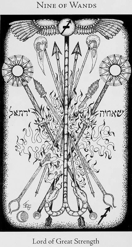 Nine of Wands card from the Hermetic Tarot deck